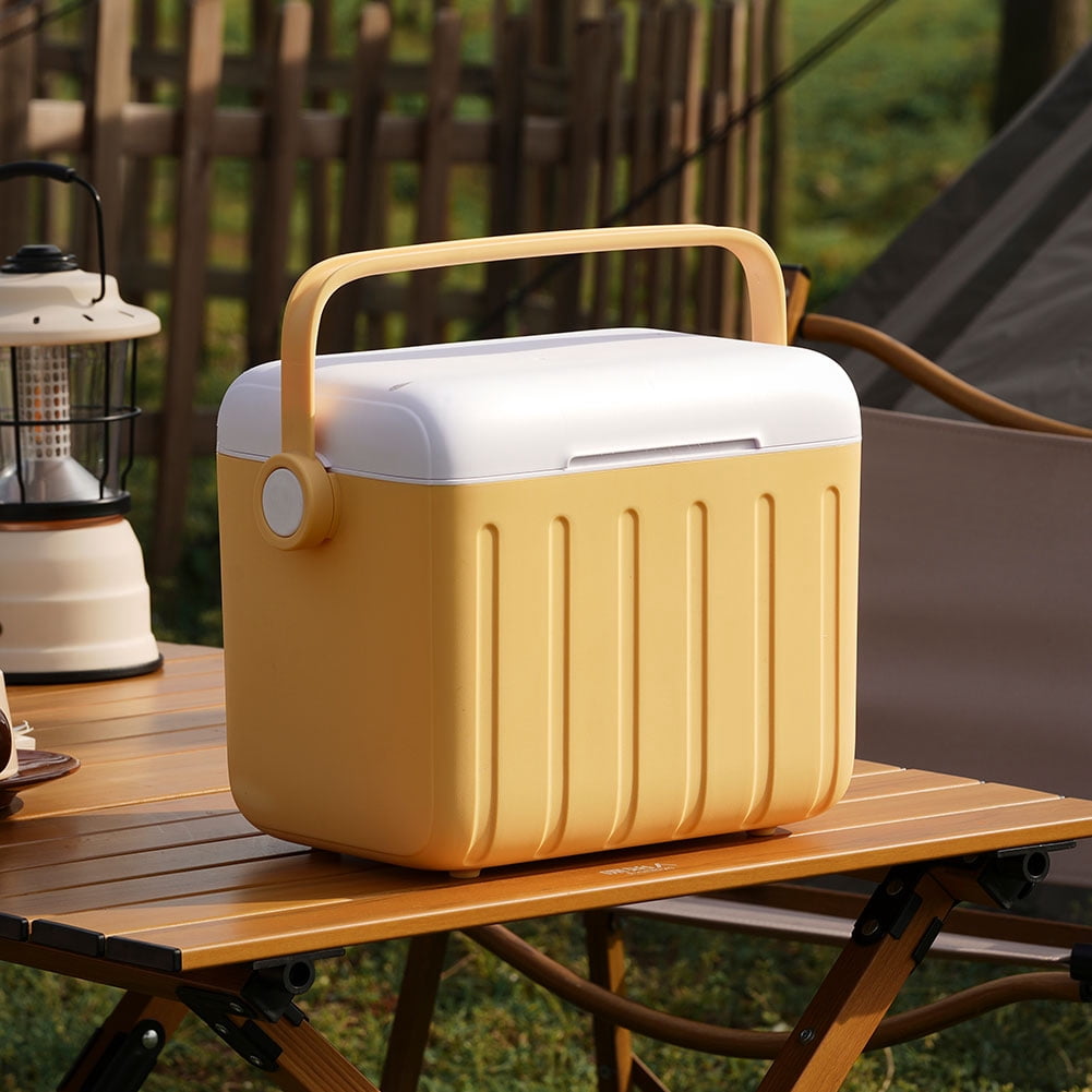 6L Camping Cooler Box Insulated Ice Chest Portable Outdoor Hard Cooler Sport Supplies (Custard)