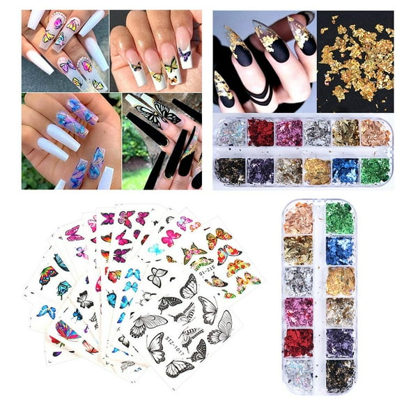 30 piezas de pa decoración de uñas, transferencia de miposas, paillettes, envolturas de manicura, decoración Colco Diseño de pegatinas de arte de uñas