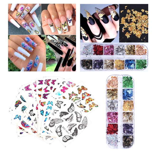 30 pis de pa decoración de uñas, lentejuelas de miposa, lentejuelas, puntas de manicura, decoración Yinane Diseño de pegatinas de arte de uñas