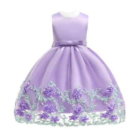 

GWAABD Swing Dress for Girls Purple Cotton Blend toddler Girls Dresses Wedding Girls Party Clothes for Children Girl Sleeveless Causal Dress Flower 100