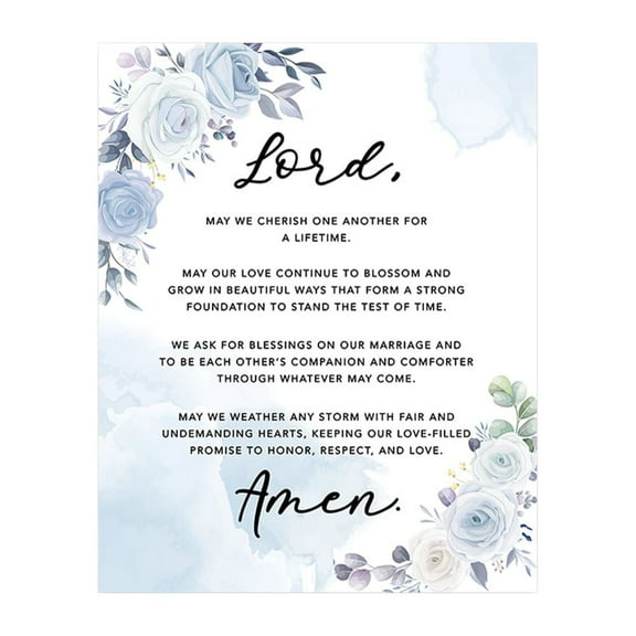 Koyal Wholesale Marriage Prayer Canvas Wall Art Decor, Watercolor Ice Blue Floral Design, Wedding Registry Ideas