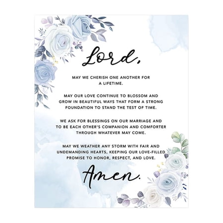 Koyal Wholesale Marriage Prayer Canvas Wall Art Decor, Watercolor Ice Blue Floral Design, Wedding Registry Ideas