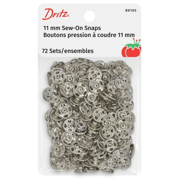 Dritz Sew-On Snaps, 3/8", Silver, 72 Sets