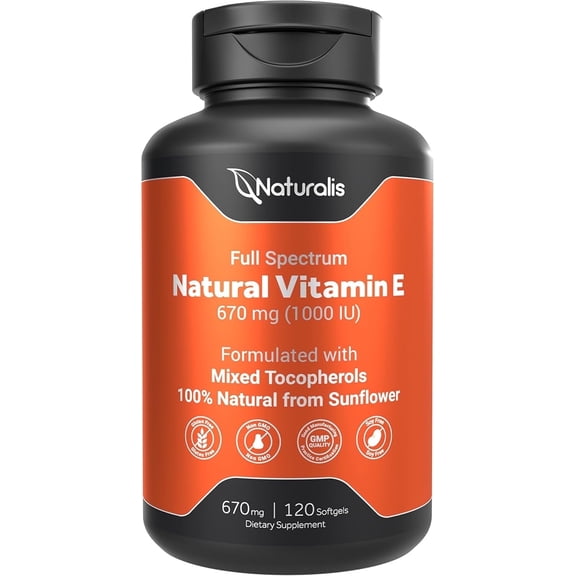 Naturalis Sunflower Vitamin E 670mg (1000 IU) | Essential Skin Vitamin & Immune Support | 120 Softgels