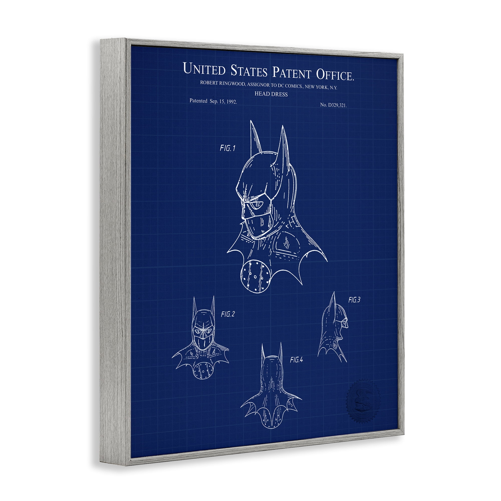 Stupell Industries Head Dress Blueprint Novelty Painting Gray Framed Art Print Wall Art, 11 x 14
