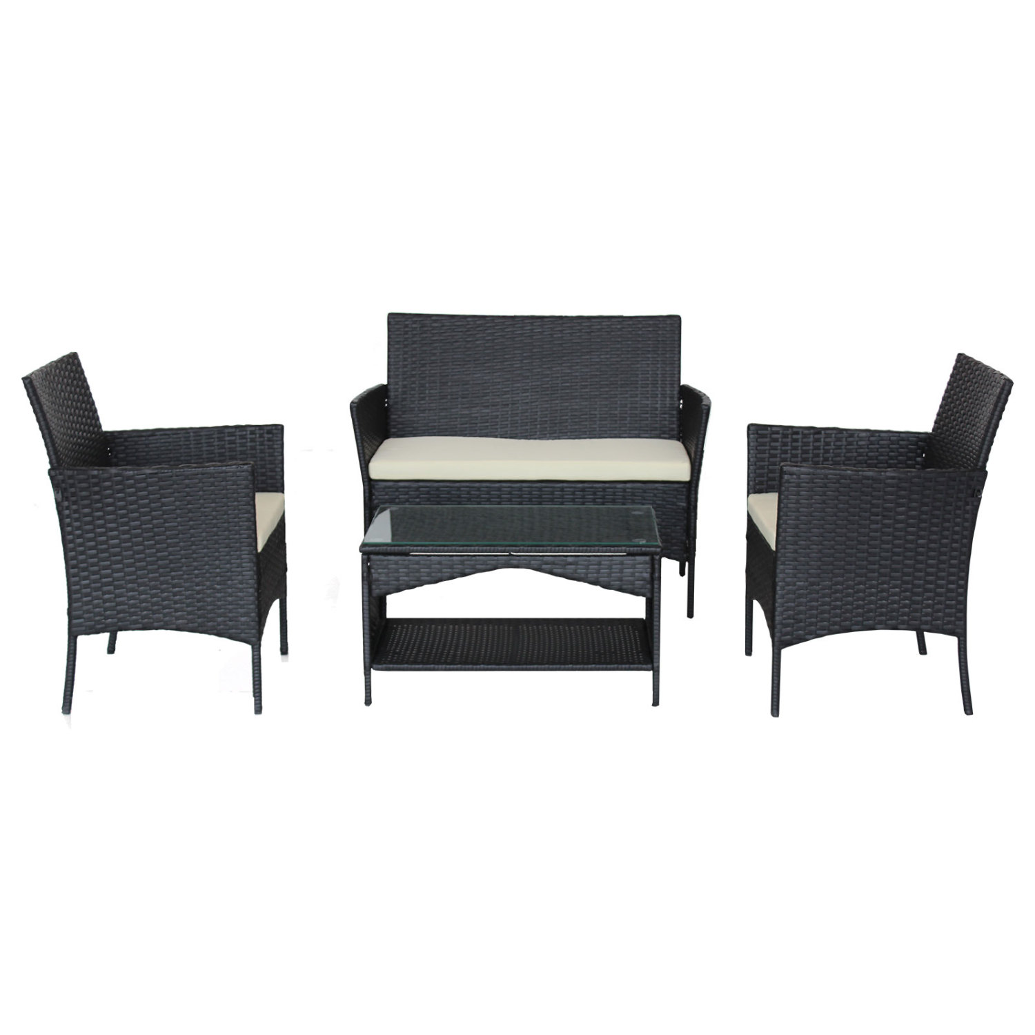 Patio outdoor rattan furniture 4 piece set loveseat & 2 armchairs