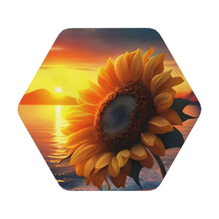 

Matuu Sunset Coast Sunflower for Cup Coasters Set of 6 Leather Coasters Desk Coasters for Office Measures 4” x 4” Hexagon