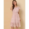 thumbnail image 2 of Vestido midi Allegra K con Cinturón cuello cuadrado Rosa Blanco L, 2 of 6