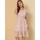 thumbnail image 2 of Vestido midi Allegra K con Cinturón cuello cuadrado Rosa Blanco L, 2 of 6