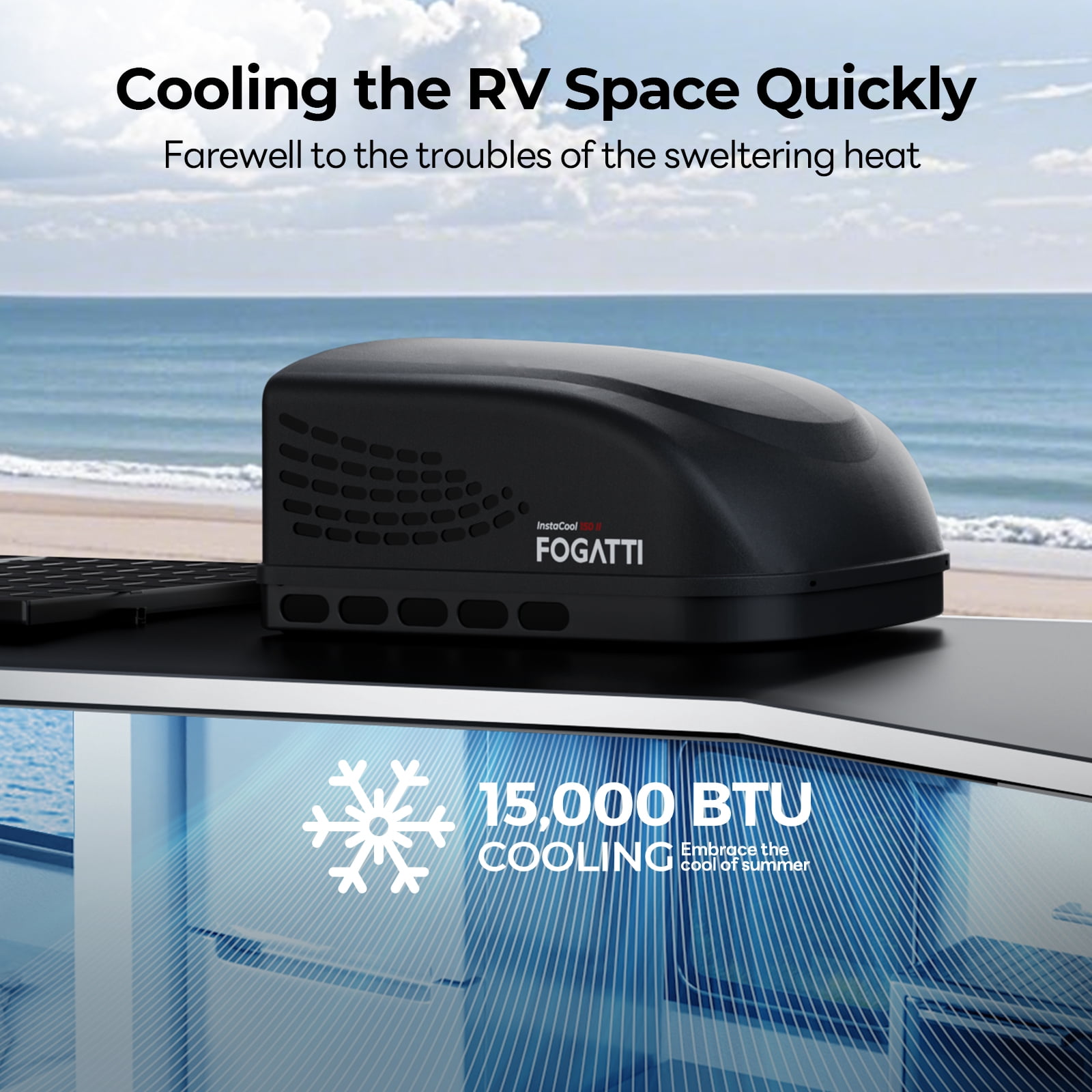 Fogatti Ducted RV Rooftop Air Conditioner 15,000 Btu with Air Distribution Box & Wired Thermostat, 115V Camper Trailer Motorhome AC, Low Noise