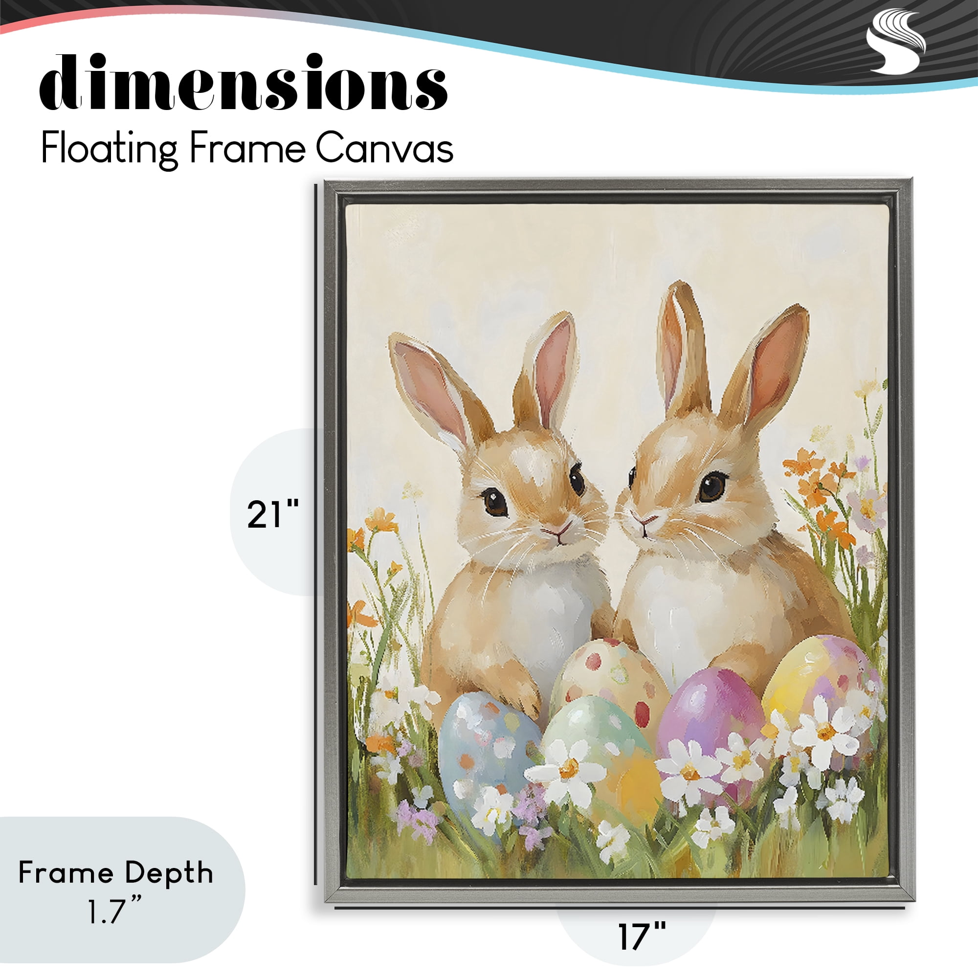 Stupell Industries Bunnies with Painted Easter Eggs Gray Framed Floater Canvas Wall Art, design by The Prints Vibe