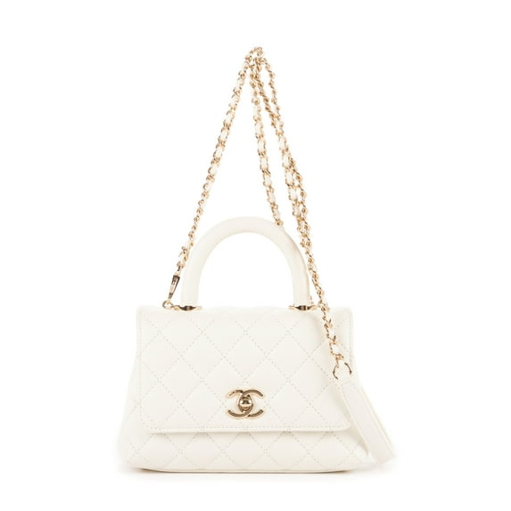 Pre-Owned Chanel White Timeless Top handle Handbag Caviar Quilted Leather