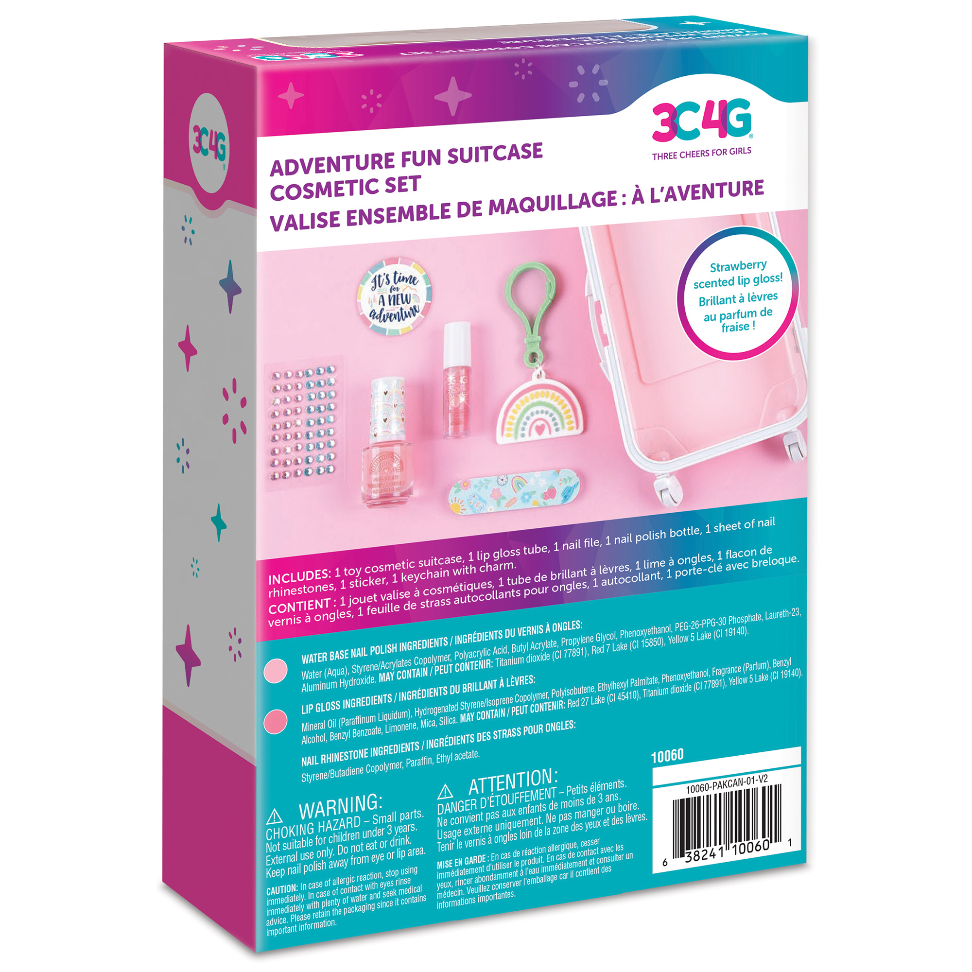 3C4G: Adventure Fun Suitcase Cosmetic Set - 7 pcs, Includes Strawberry Scented Lip Gloss, Nail Polish & More, Beauty Kit, Tweens, Girls & Kids Ages 8+, Three Cheers For Girls