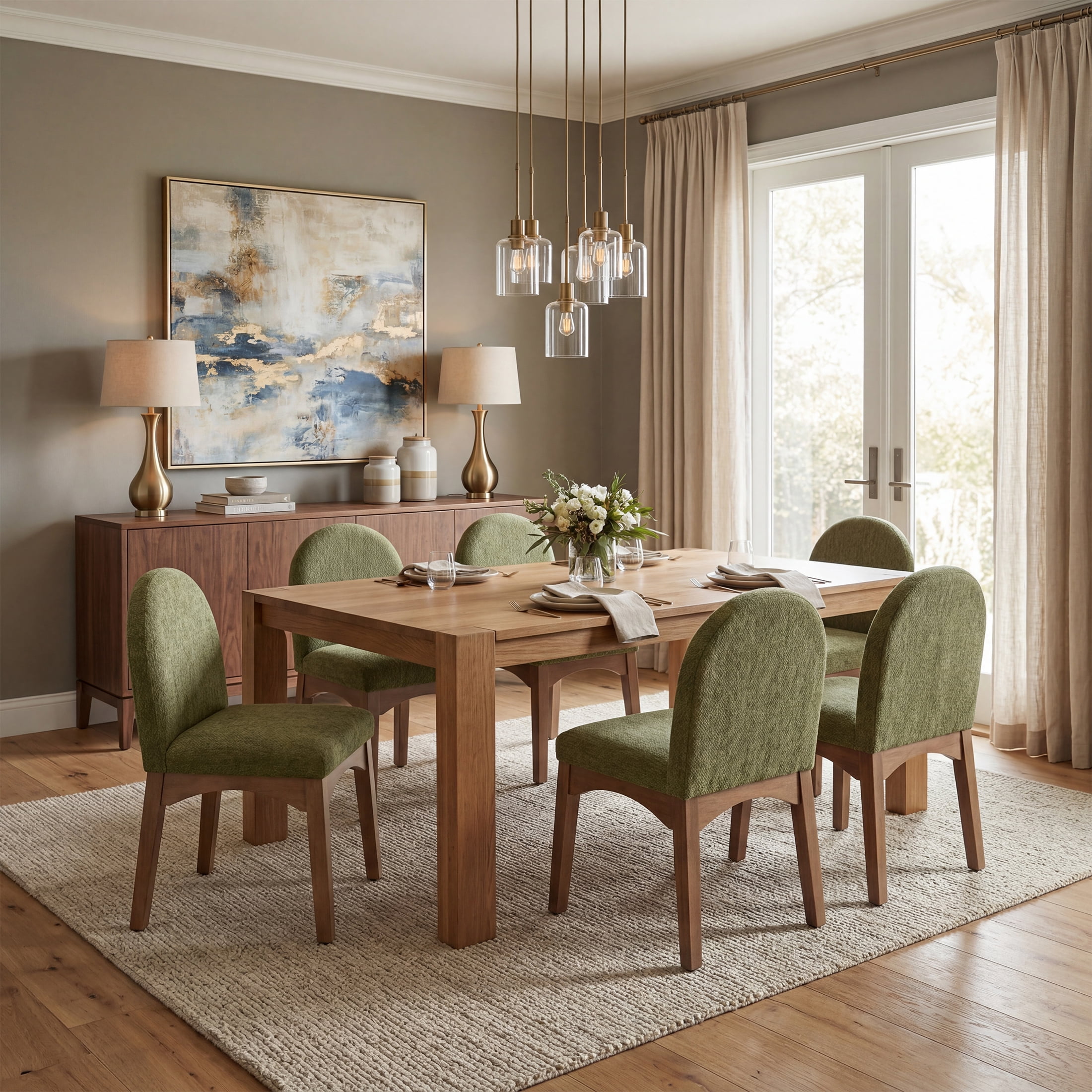 Guyou Modern Dining Chairs Set of 2, Chenille Upholstered Dining Room Chairs, Mid Century Wooden Kitchen Side Chairs for Dining Room, Kitchen, and Living Room, Green