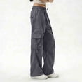 thumbnail image 5 of Hurxie Cargo Pants for Women with Pockets High Waist Lightweight Stretchy Hiking Casual Streetwear Baggy Wide Leg Pants Dark Gray,2XL, 5 of 6