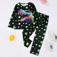 thumbnail image 3 of Bjutir Toddler Kids Baby Boys Girls Pajamas Cartoon Dinosaur Print Long Sleeve Top Trousers Outfits Set Black Size 3-4 Years, 3 of 3