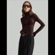 thumbnail image 4 of Top de Larga Ajustado de de Color Liso con Cuello Alto para Mujer, Camisa Transparente. Marrón Oscuro M, 4 of 7