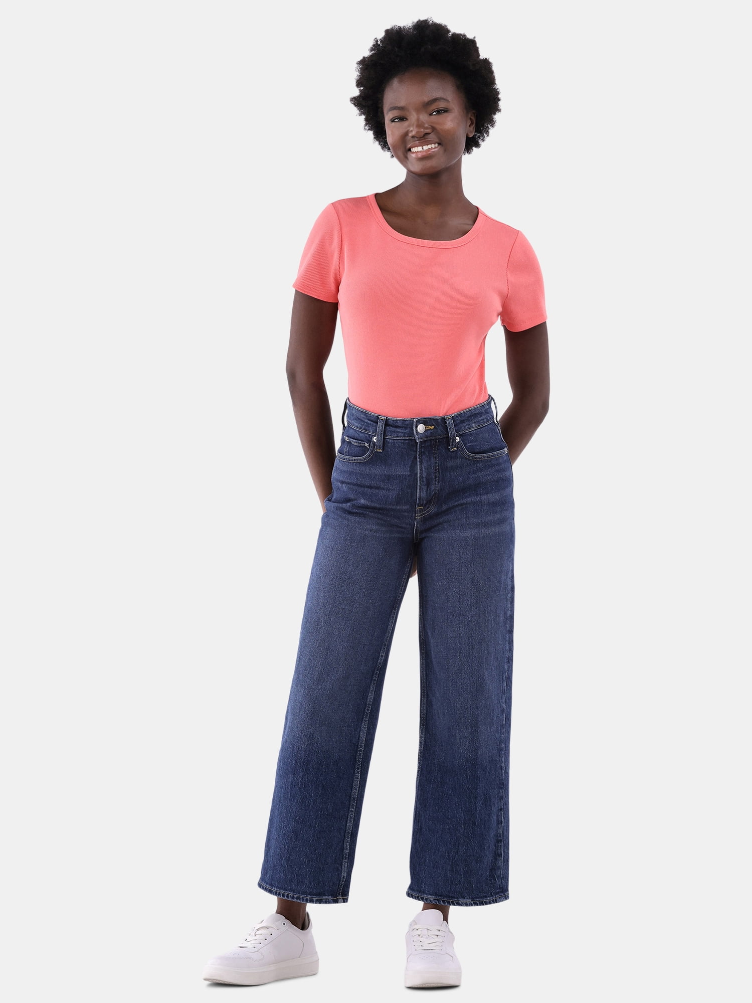 Time and Tru Women’s Rib Crewneck Tee with Short Sleeves, Sizes XS-XXXL