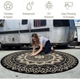 thumbnail image 4 of Round Outdoor Rugs 5ft Waterproof Patio Plastic Straw Rug Reversible Camping Carpet Lightweight Indoor Area Rug for Picnic RV Camping Balcony Graden Beach Boho Porch Decor,Black coffee, 4 of 9