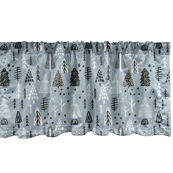 Ambesonne Christmas Tree Window Valance, Funny Cartoon Theme, 54" X 18", Grey and Blue Grey