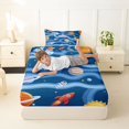 thumbnail image 3 of Manfei Cartoon Planet Print Fitted Sheet Queen,Cute Spaceship Pattern Bedding,Blue Orange,3pcs, 3 of 6