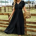 thumbnail image 4 of Robes Maxi d'Été pour Femmes 2023 Décontractées Robe Unie pour Femme Mode Décontractée Printemps et Été à Manches Courtes Robe à Col en V Robe à Manches Courtes en Liquidation, 4 of 8