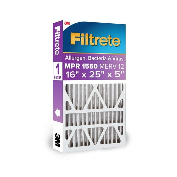 Filtrete 16x25x5 HVAC Furnace Air Filter, MPR 1550 MERV 12, Ultra Allergen Reduction, 1 Filter