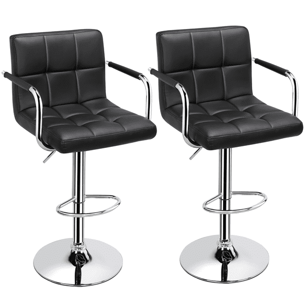 Easyfashion Bar Stool With Adjustable, Black Leather Bar Stool Chairs