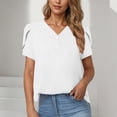 thumbnail image 1 of Tops de trabajo para mujer,Blusa de verano de manga corta con cuello en V para mujer, camisa informal con botones, parte superior lisa y suave, ajuste cómodo para el hogar o el trabajo, sopatenor, 1 of 6