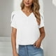 thumbnail image 1 of Blusa de verano de manga corta con cuello en V para mujer, camisa informal con botones, parte superior lisa y suave, ajuste cómodo para el hogar o el trabajo, sopatenor, 1 of 6