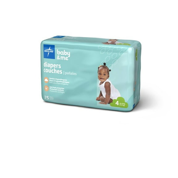 Medline Disposable Baby Diapers, Size 4 (22-37 LBS), Case of 200