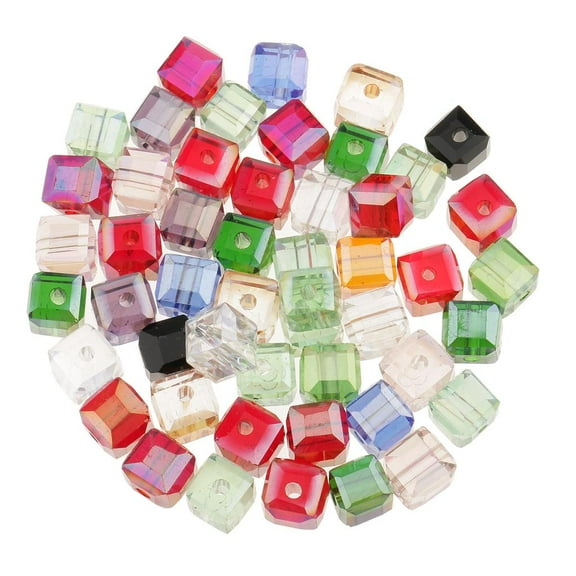 50 Pieces Square Crystal Beads Glaze Glass Loose Beads for Jewelry Making