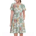 thumbnail image 1 of Bixox Robe d'Été à Manches Courtes pour Femmes Robe Ample Longueur Genou avec Poches-Hiboux Mignon, 1 of 7
