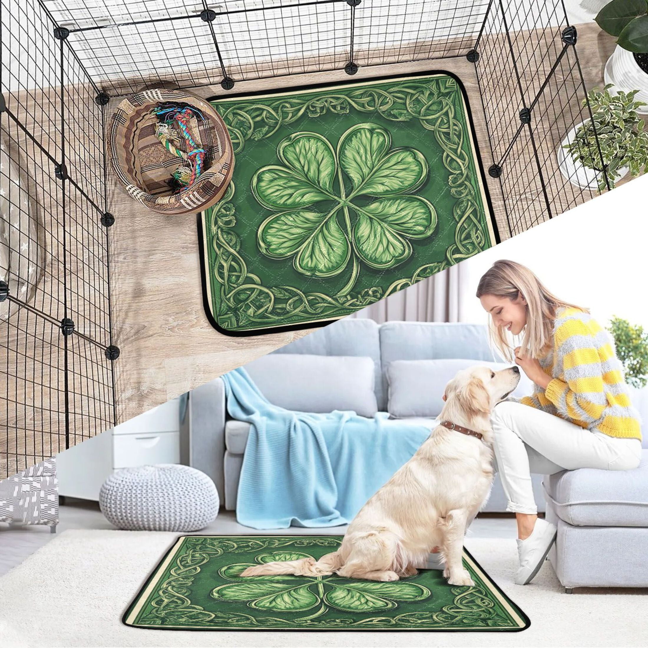 Qxltty Four Leaves Clover Cat litter Pads Pet Set of 2 Diaper Mats Center Anti-leakage Layer Absorbent Soft and Comfortable