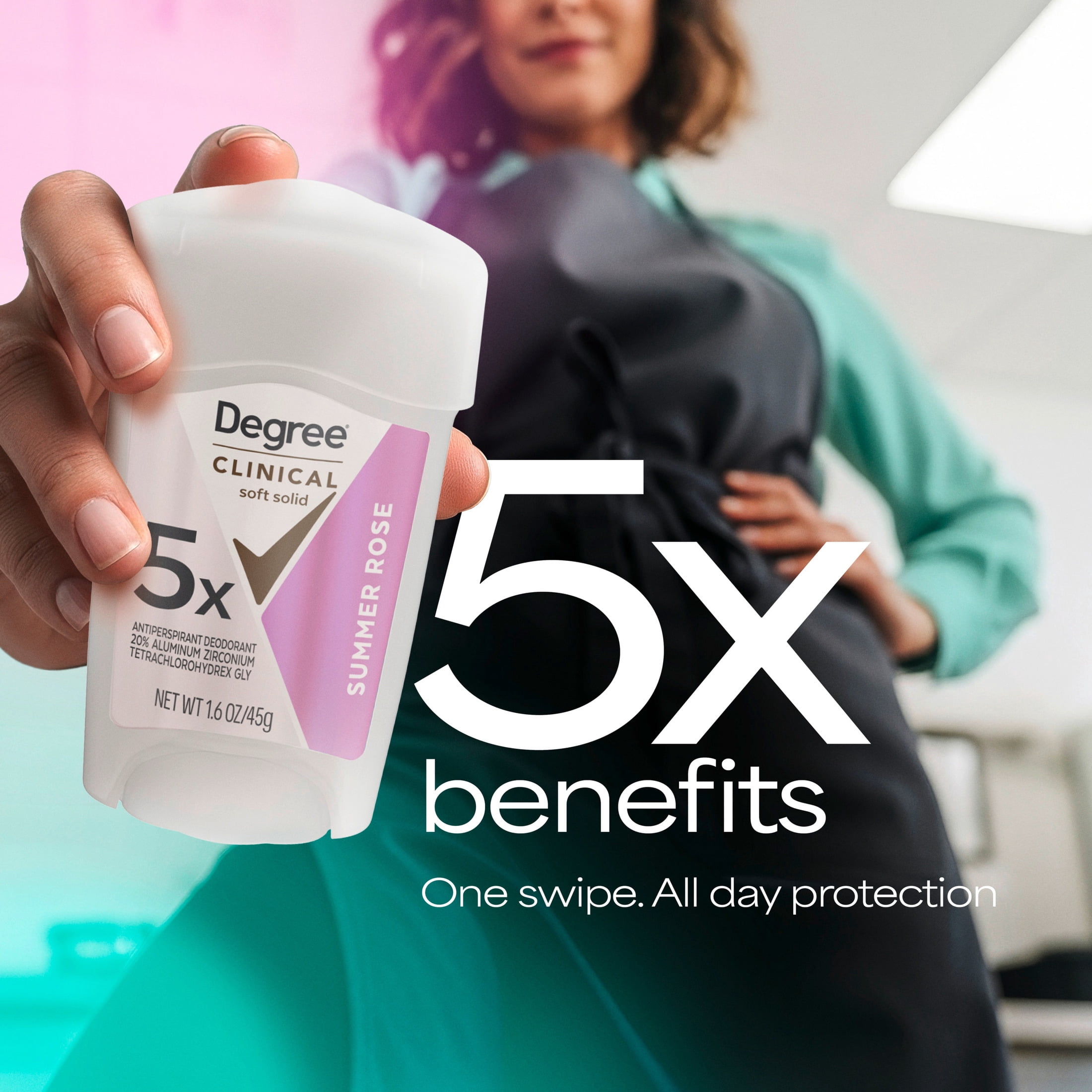 Degree Clinical Strength Antiperspirant Deodorant 96-Hour Sweat and Odor Protection Summer Rose Soft Solid 5x Types of Sweat, 1.6 oz
