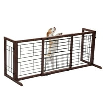 Coziwow Freestanding Wood Pet Gate, 38"-71" Sturdy Solid Wood Dog Gate for The House, Doorway, Stairs, Pet Puppy Safety Fence, Brown