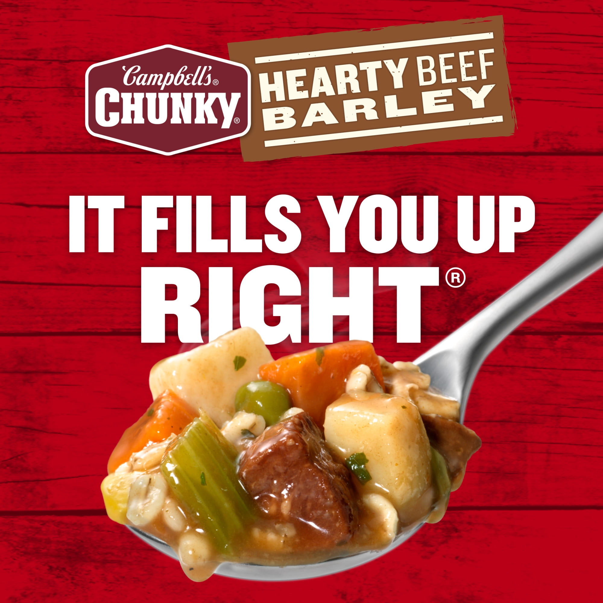 (12 pack) Campbell's Chunky Soup, Ready to Serve Hearty Beef and Barley Soup, 18.8 oz Can