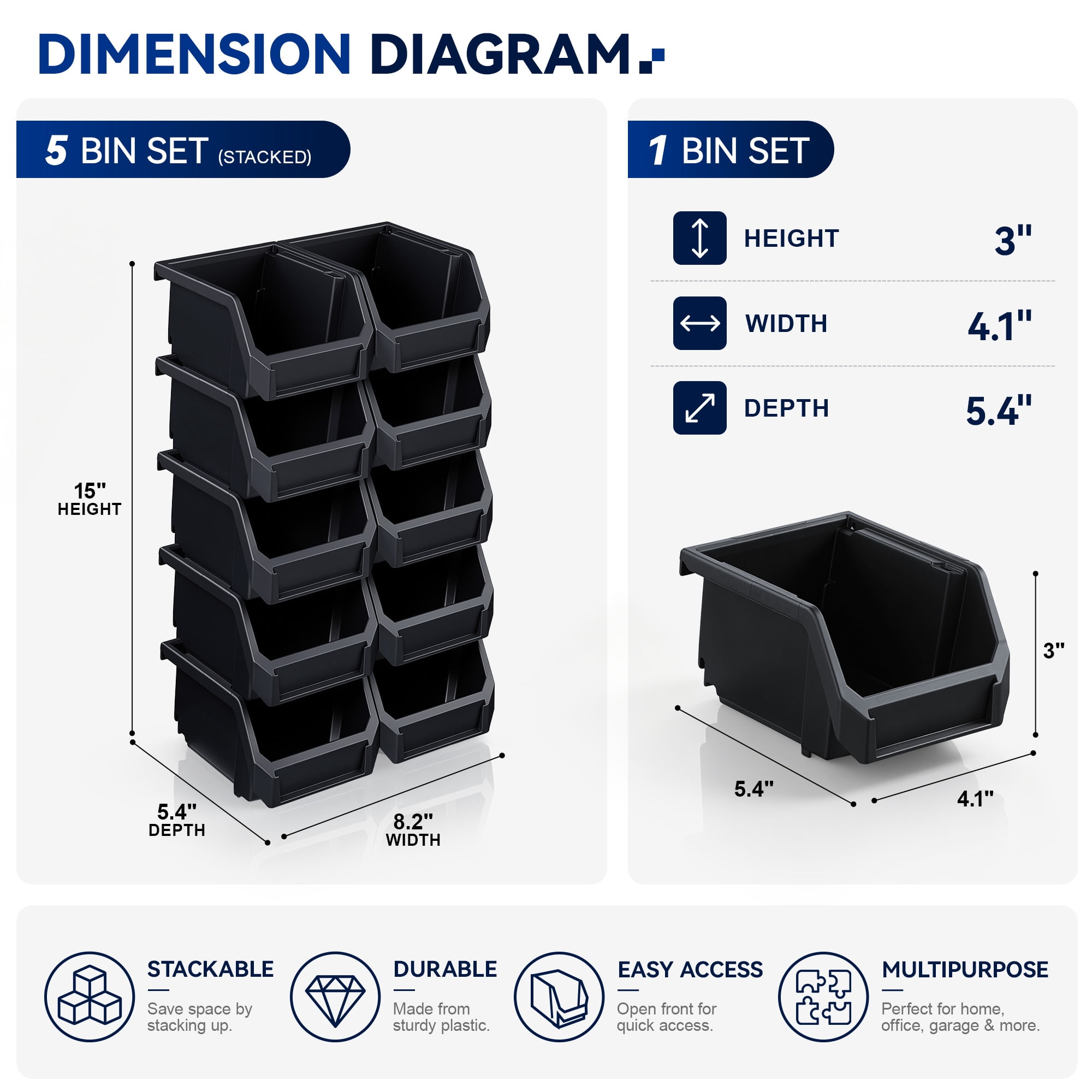 Sorbus Extra Small Open Front Stackable Pantry Storage Bins, 10-Pack, Black