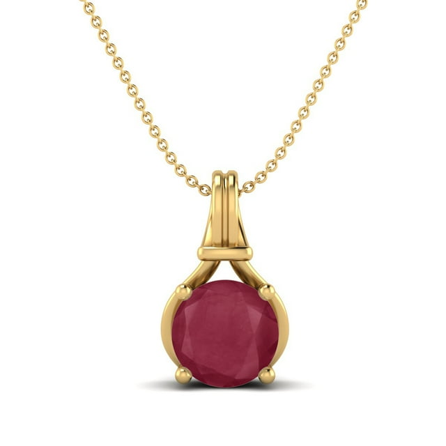 Collier Pendentif Solitaire pour Femme en Argent Sterling 925 Vermeil Or Rempli de Verre Rubis Rond de 6 mm