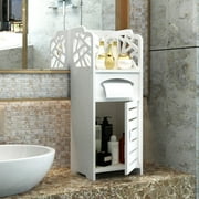 Small Bathroom Storage Corner Floor Cabinet with Doors and Shelves, Thin Toilet Vanity Cabinet, Narrow Bath Sink Organizer, Towel Storage Shelf for Paper Holder, White