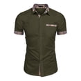 thumbnail image 7 of Jessboyy Men's Business Casual Button Down Shirts Short Sleeve Semi Formal Button up Work Shirt with Pockets Plaid Lined Summer Shirts Army Green XXXL, 7 of 7