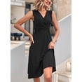 thumbnail image 4 of Womens Wrap V Neck Sleeveless Sundress Summer Flare Tank Dress Black XXL, 4 of 8