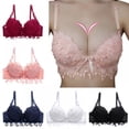 thumbnail image 6 of Wuffmeow Bra Women Lace Gather Bra Large Size Breathable Sexy Lace Jacquard Solid Bra For Women,Pink,34B, 6 of 8