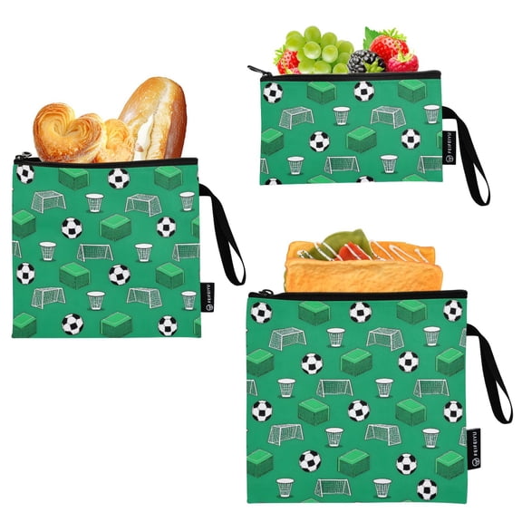 Ryvnso 3 Pack Reusable Snack Bags Sandwich Storage Pouches Washable Lunch Bag Football