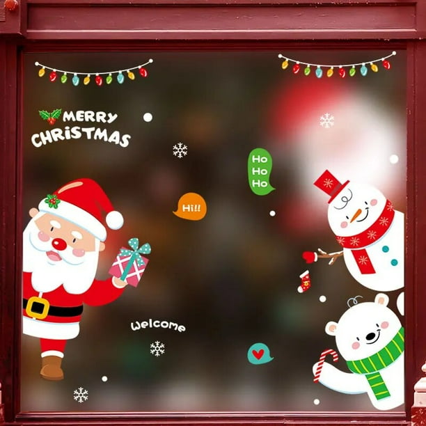 Pegatinas De Ventana De Copo De Nieve De Navidad Para Vidrio, Calcomanías De Renos De Papá Noel