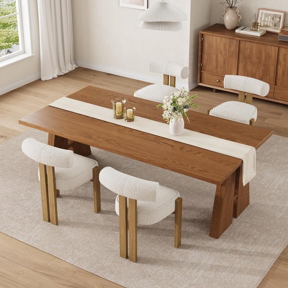 Upholstered Dining Chairs Set of 4,Modern Boucle Dining Room Chairs with Ergonomic Curved Back, Comfortable Kitchen Chairs with Rubber Wood Legs for Dining Room or Living Room,White Set of 4