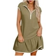 thumbnail image 1 of Liquidation d'Été 2025! Robe Grande Taille pour Femmes, Liquidation d'Été pour Femmes, Robe Décontractée Unie à Manches Courtes Demi-Fermeture à Glissière avec Col à Revers, 1 of 5