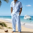 thumbnail image 2 of LWavelet Men's Linen Button Up Shirt Cargo Shorts Set Classic Casual Daily Summer Outfits Light Blue 3XL, 2 of 5