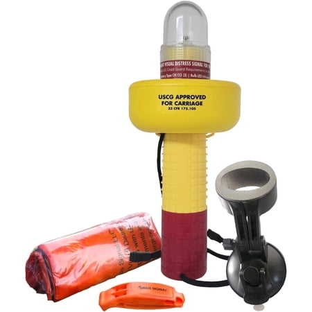 Sirius Signal A-1001 USCG Approved LED & IR SOS Signal and Boat Flare Replacement with Mini Solo Beacon and Display Mount, Distress Flag, Whistle