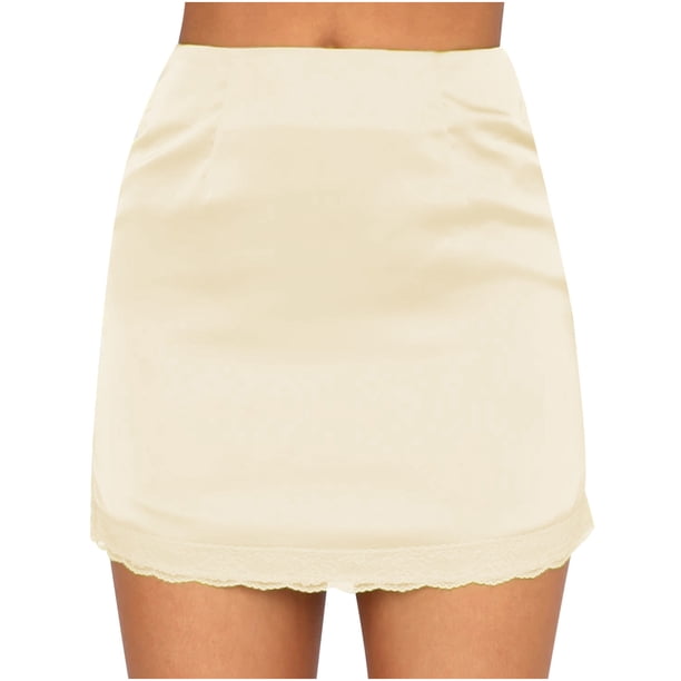 Falda corta sexy de encaje satinado elástico de cintura alta de color sólido informal de moda para mujer Wmkox8yi FGJ1009